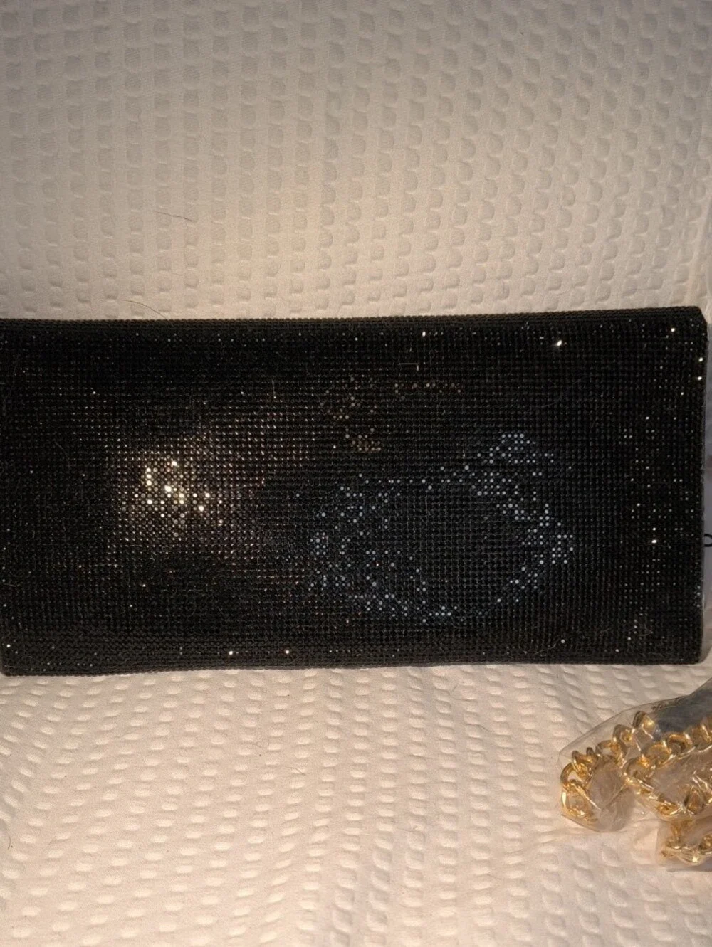 ALDO Black Sparkle Envelope Clutch/Wristlet  with Gold Chain/Strap